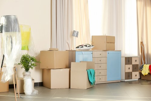 Office relocation planning in Tottenham with moving boxes and workspace setup