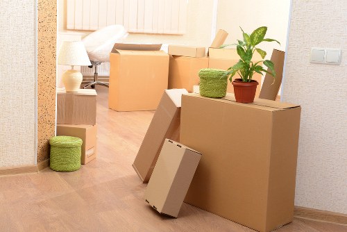 Packed moving boxes ready for removal services in Tottenham